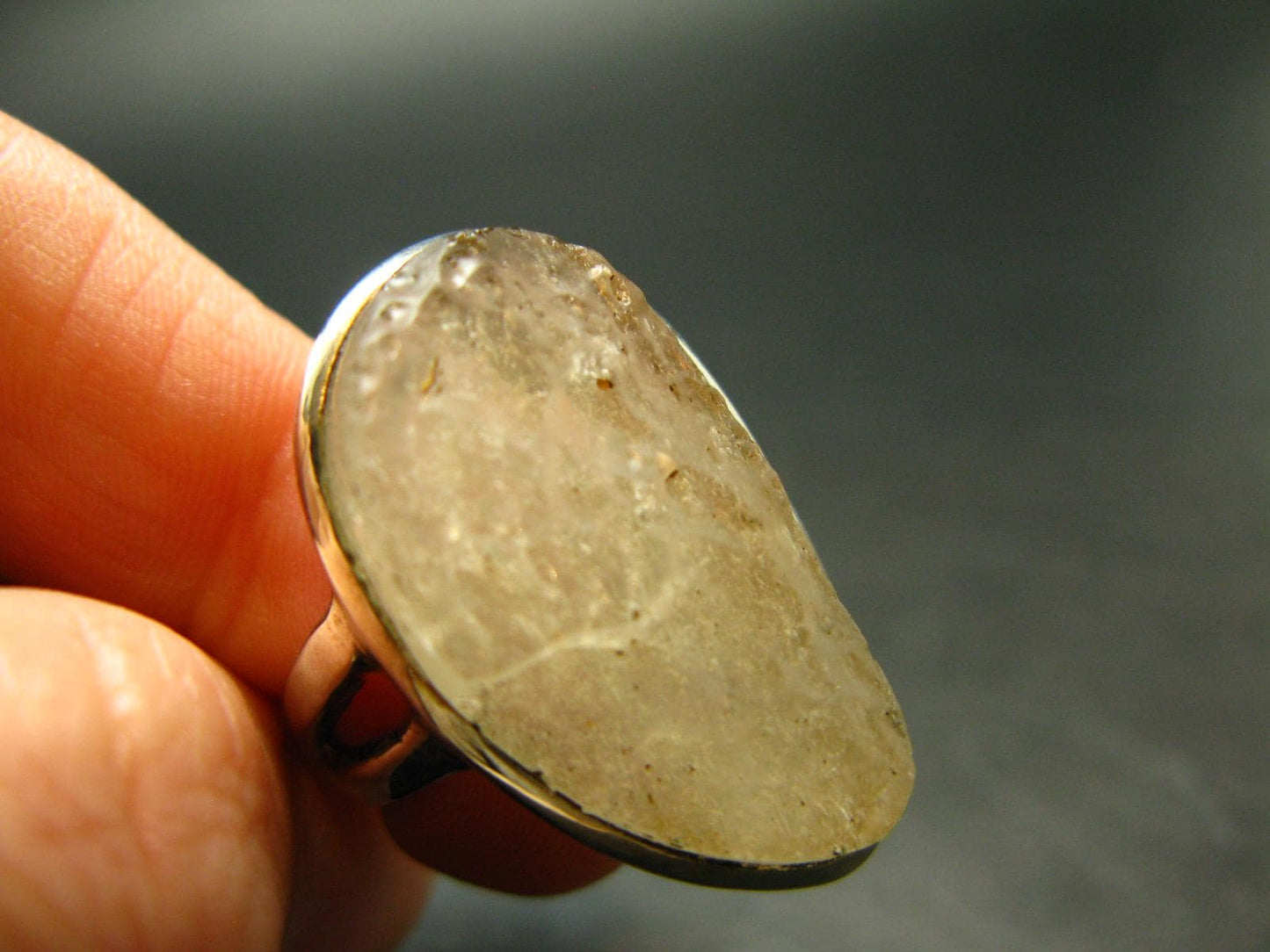 Natural Gem Raw Libyan Desert Glass Tektite Sterling Silver Ring from Libya - Size 9 - 9.19 Grams