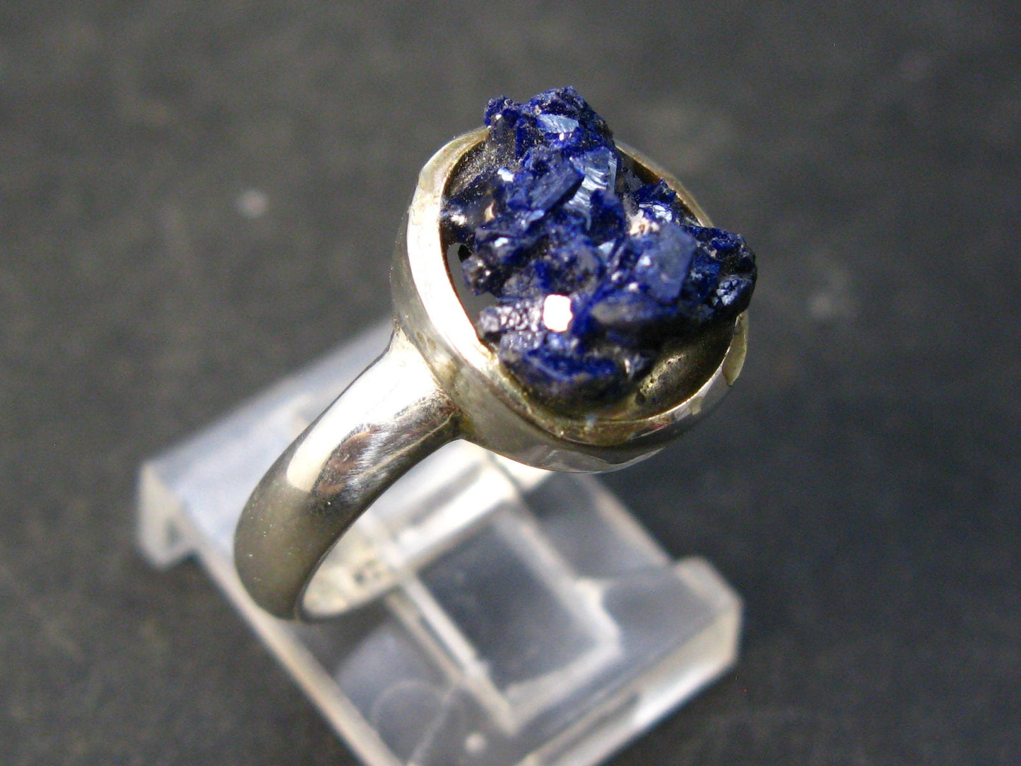 Deep Blue Evening Sky above Desert!! Saturated Royal Blue Rough Azurite Sterling Silver Ring - Size 9