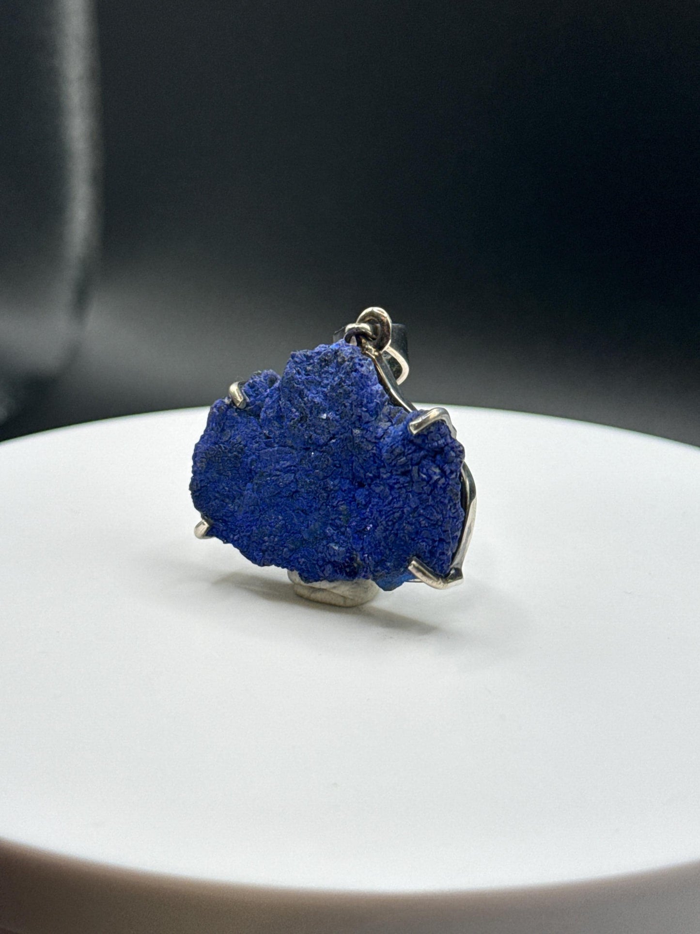 Raw Azurite Silver Amulet | Natural Blue Stone