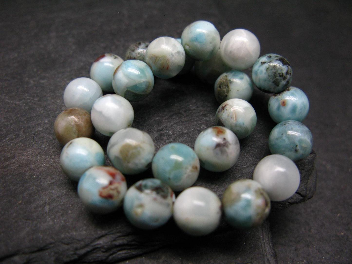 Larimar Genuine Bracelet ~ 7 Inches ~ 8mm Round Beads