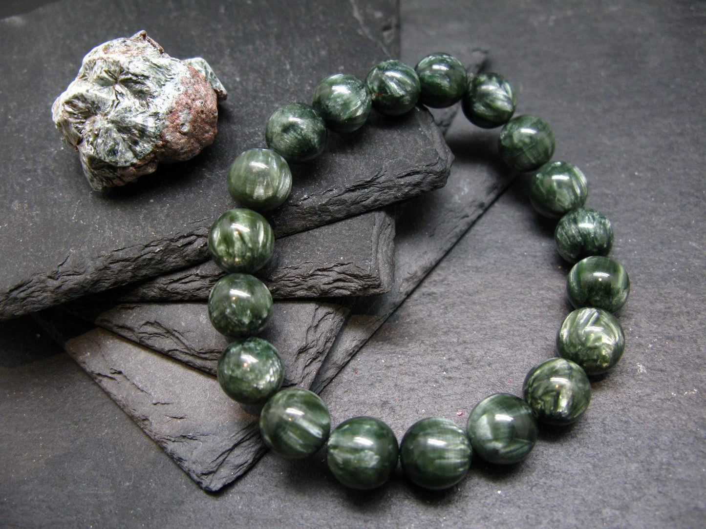 AAA Grade Seraphinite Clinochlore Genuine Bracelet ~ 7 Inches ~ 10mm Round Beads