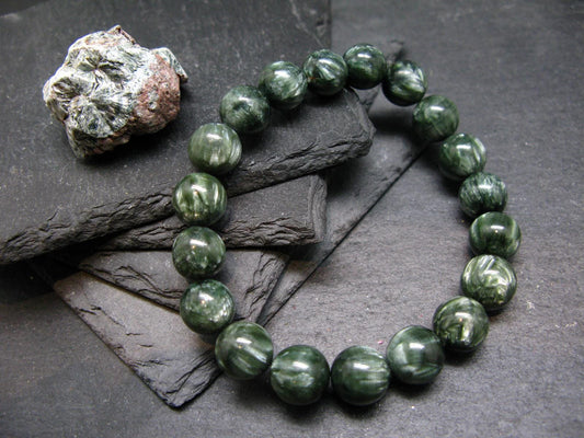 AAA Grade Seraphinite Clinochlore Genuine Bracelet ~ 7 Inches ~ 10mm Round Beads