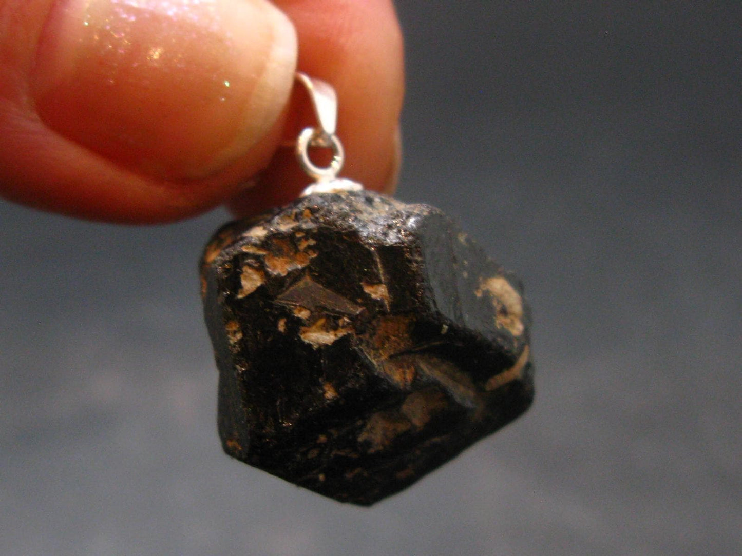 Sharp Black Melanite Andradite Garnet Silver Pendant From Mali - 1.0" - 9.2 Grams