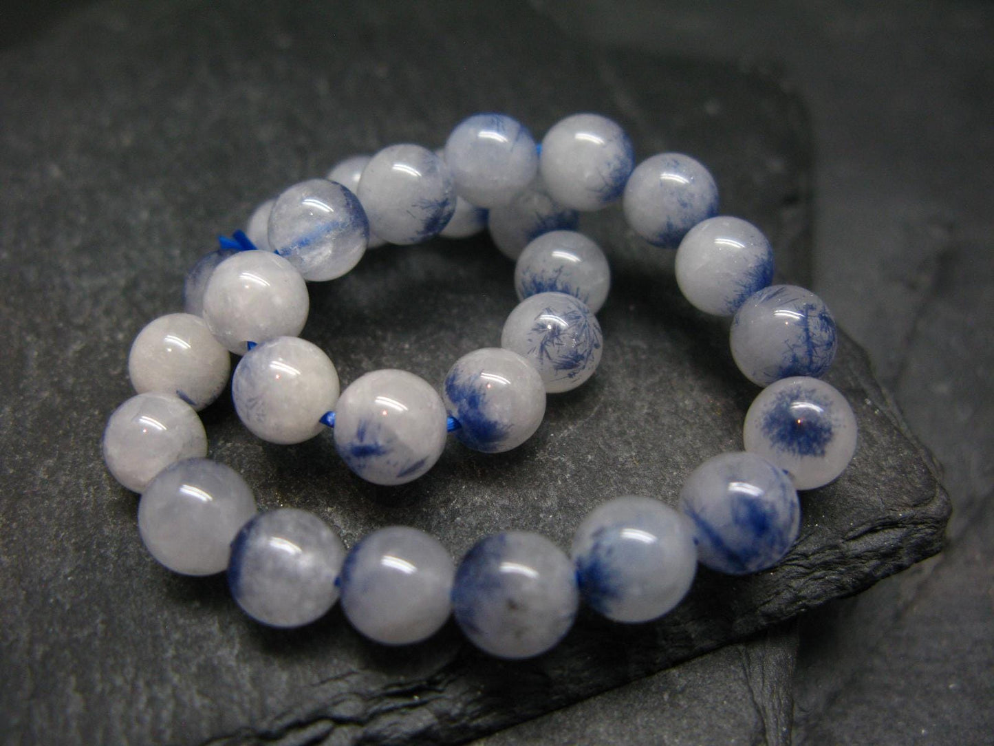 Dumortierite In Quartz Genuine Bracelet ~ 7 Inches ~ 7mm Round Beads
