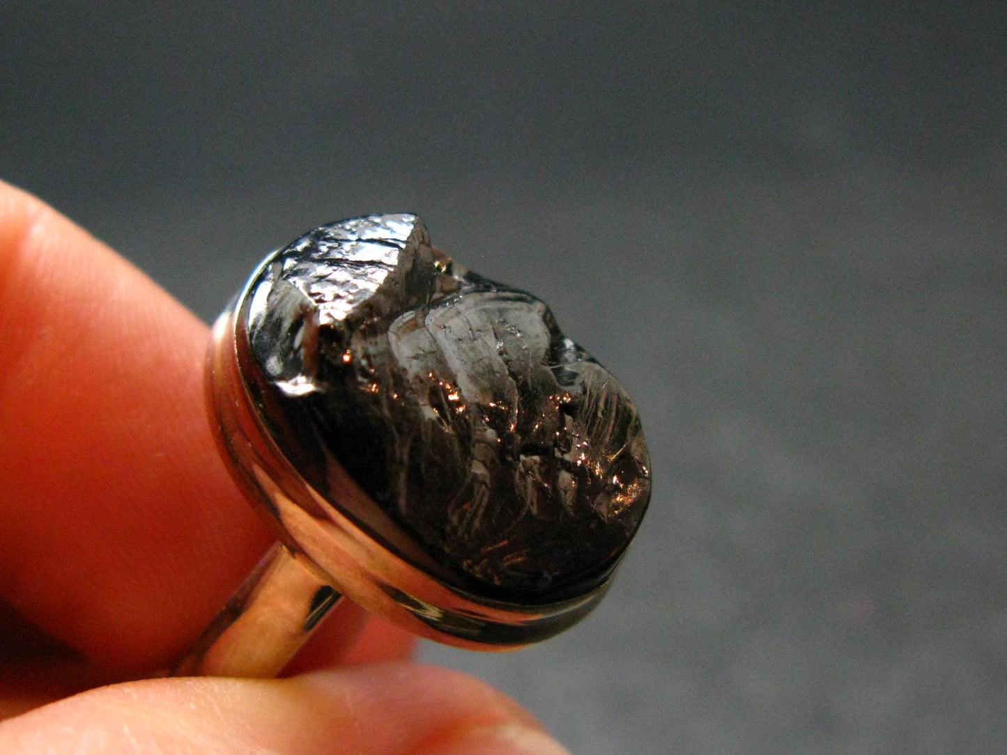 Unpolished Elite Shungite Silver Ring from Russia - Size 8 - 5.35 Grams