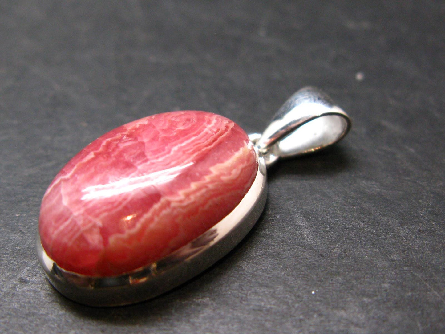 Rhodochrosite Silver Plated Pendant From Argentina - 1.2" - 6.78 Grams