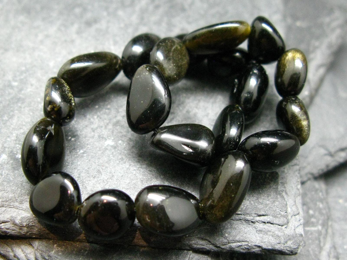 Goldsheen Obsidian Genuine Bracelet ~ 7 Inches ~ 10mm Tumbled Beads