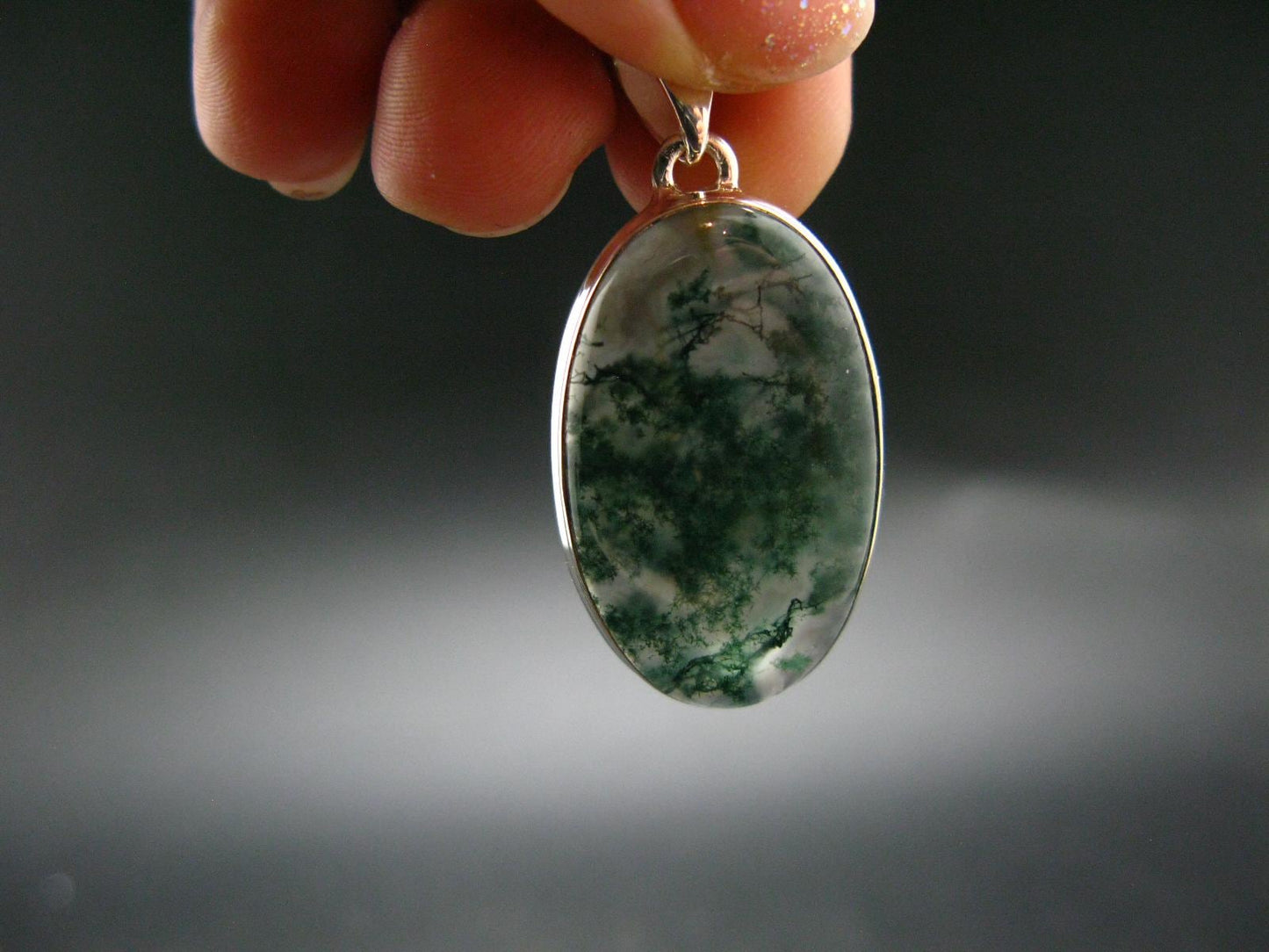 Moss Agate Silver Pendant From Russia - 8.13 Grams - 1.6"