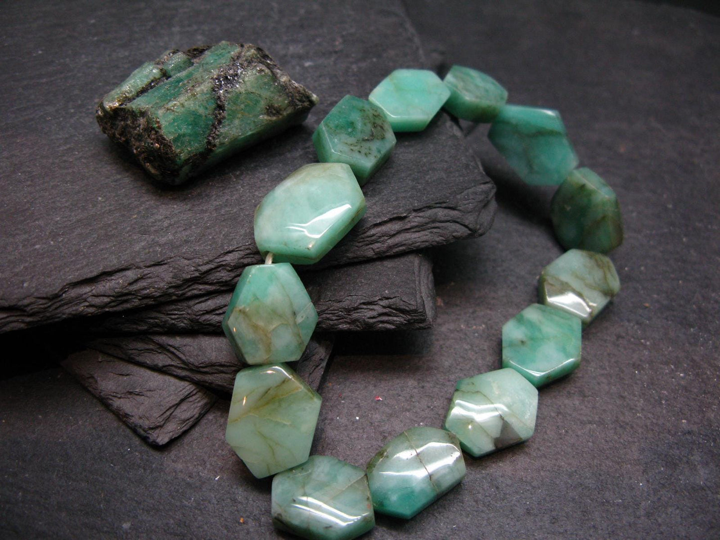 Emerald Genuine Bracelet ~ 7 Inches ~ 15mm Facetted Beads