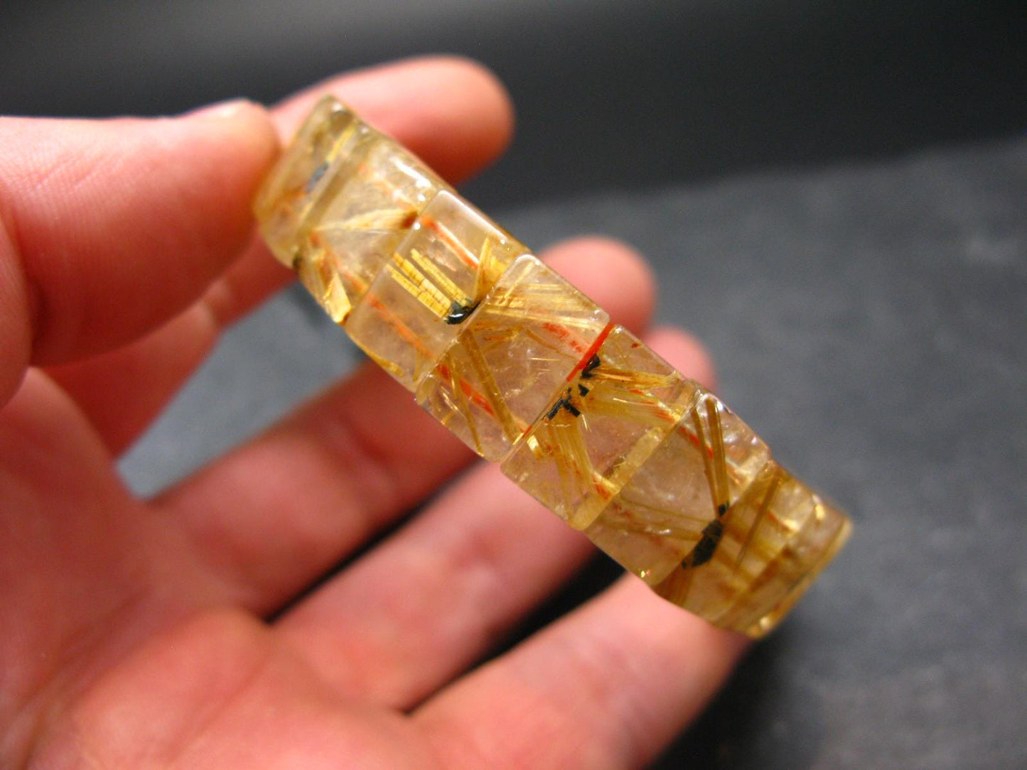 Rutilated Quartz (Rutile & Hematite) Genuine Bracelet ~ 7 Inches ~ 13mm Oval Beads