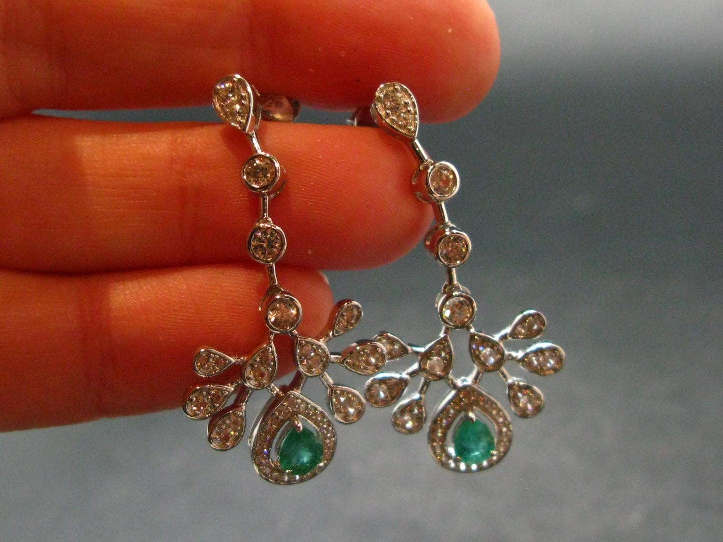 Gem Emerald Faceted Silver Earrings From Colombia - 5.35 Grams Total