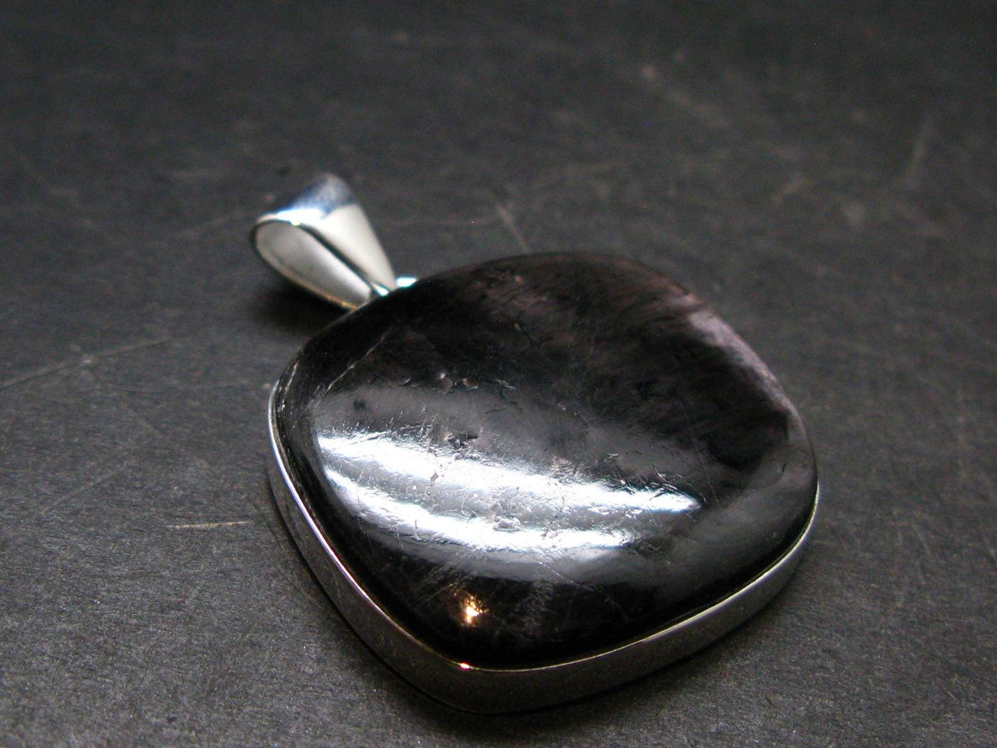 Tumbled Hypersthene Silver Plated Pendant From Canada - 1.4" - 11.32 Grams