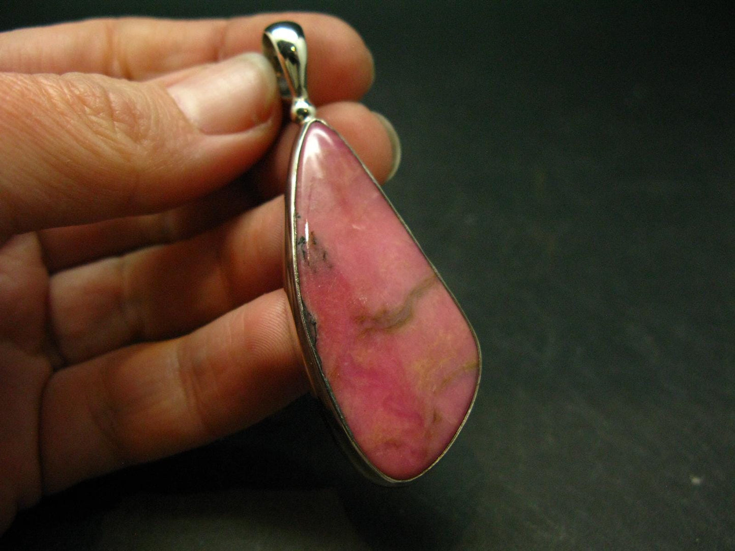 Vivid Juice Carmine Red Gem Rhodonite Silver Pendant From Brazil - 2.3" - 13.0 Grams