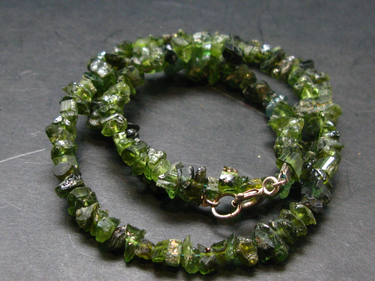 Lightweight Tumbled Green Tourmaline Beads Necklace from Brazil - 19" - 18.05 Grams