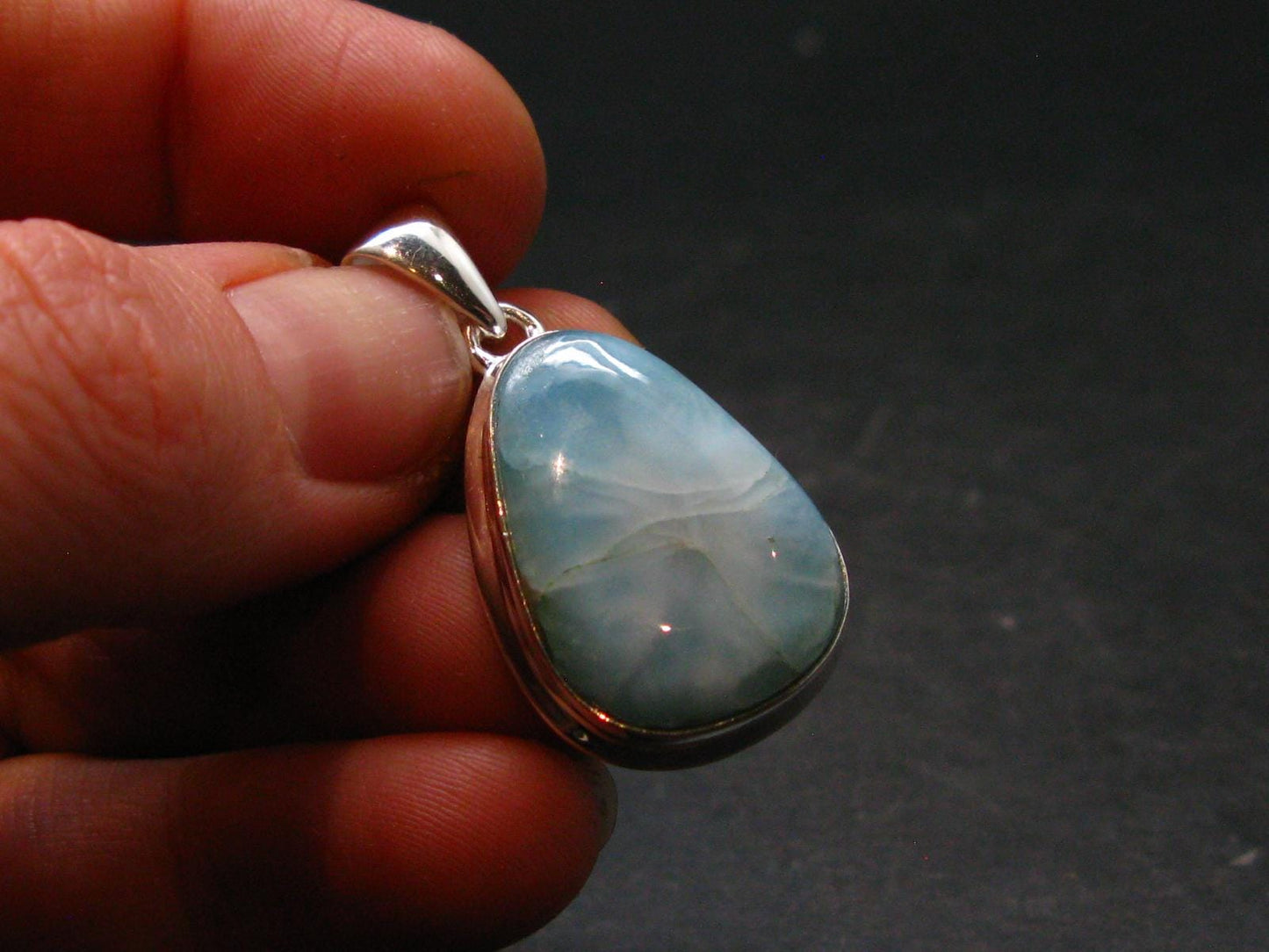 Rare Blue Larimar Pectolite Silver Plated Pendant From Dominican Republic - 1.3" - 5.64 Grams