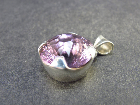 Genuine Rich Purple Faceted Amethyst Sterling Silver Pendant From Brazil - 0.9" - 6.75 Grams
