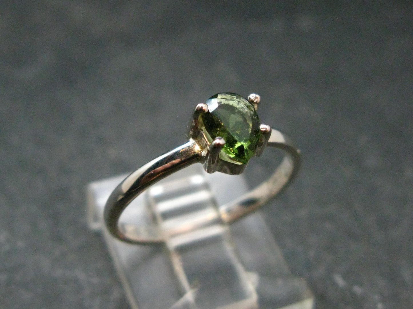 Moldavite Tektite Facetted Silver Ring from Czech Republic - Size 6 - 1.51 Grams