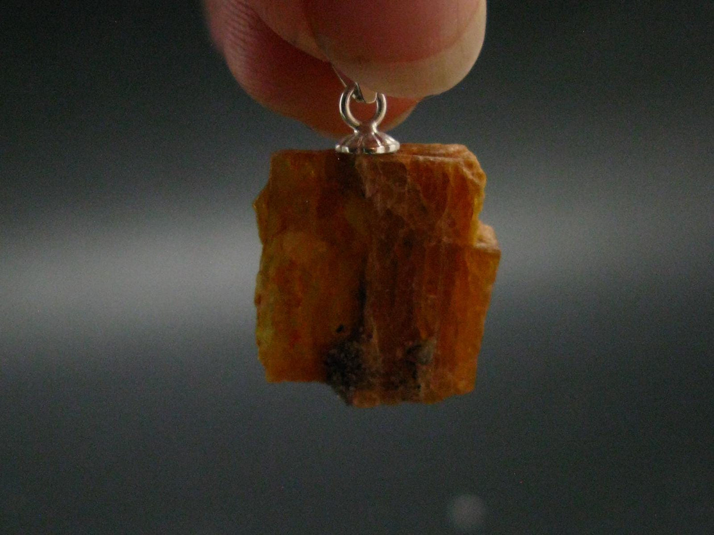 Orange Kyanite Crystal Silver Pendant From Tanzania - 0.9" - 2.15 Grams