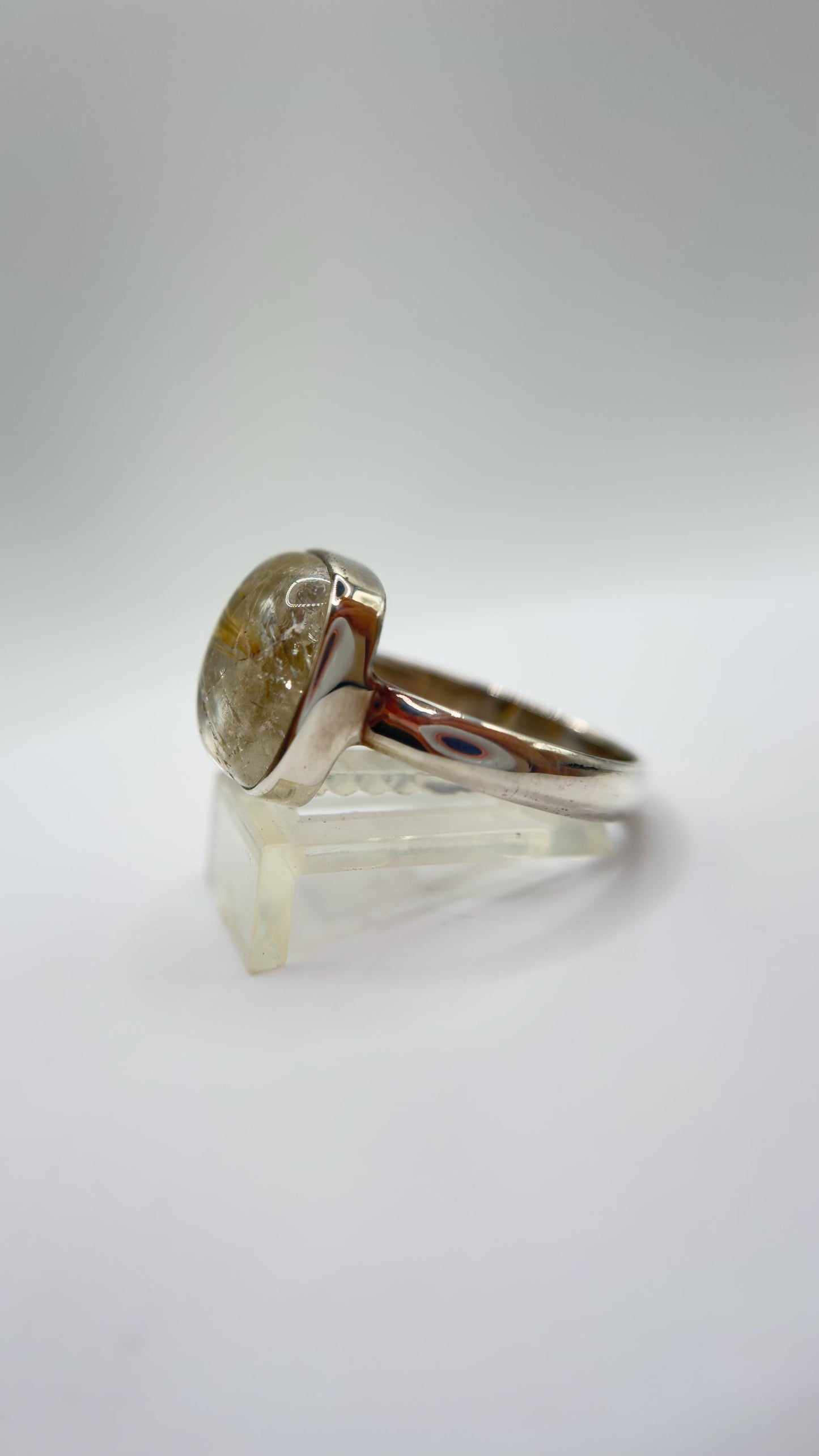 Golden Rutilated Quartz Ring – Cushion Cut Rutile Crystal Statement Ring - Size 11