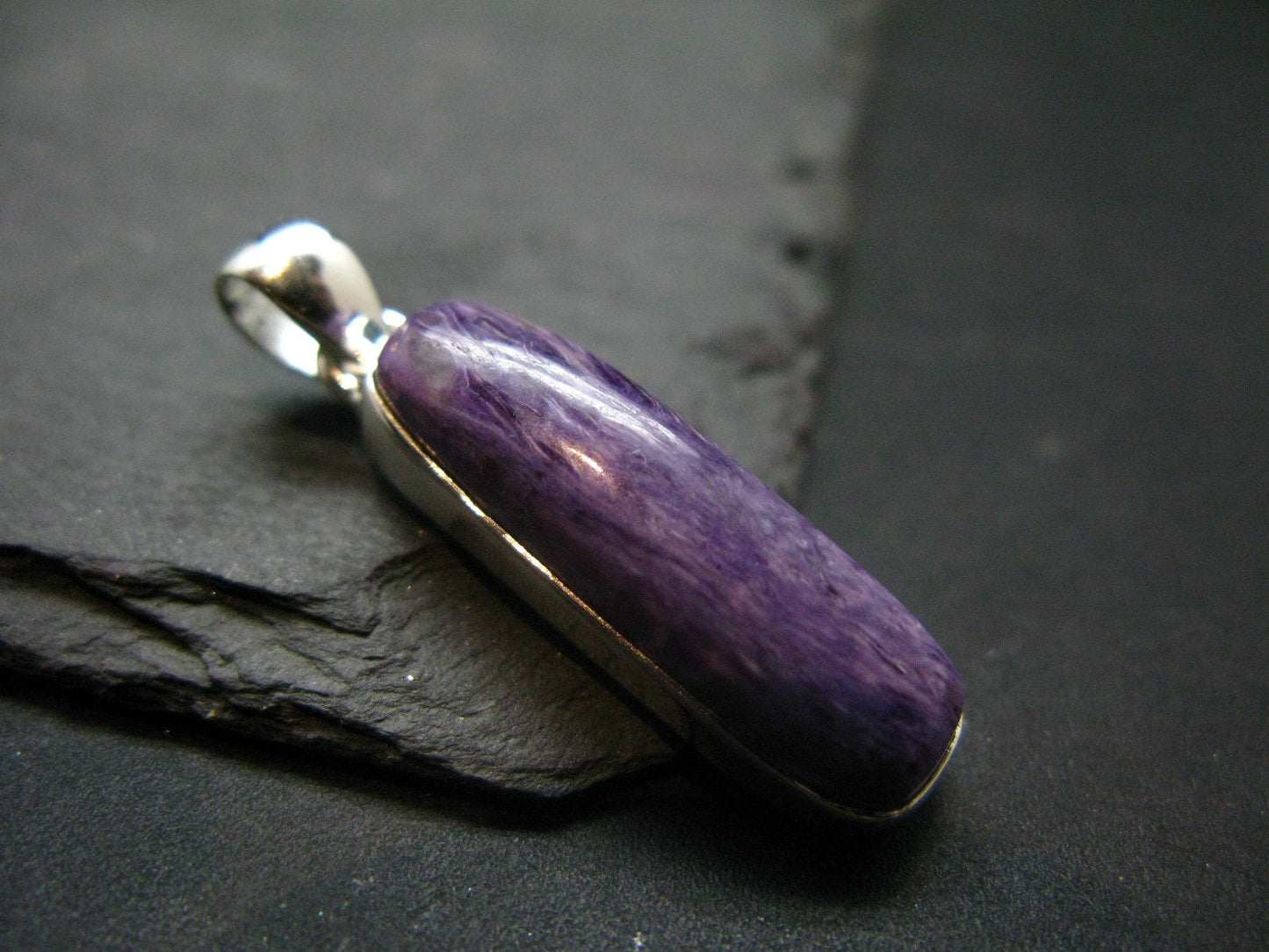 Lilac Stone!!! Stunning Silky Charoite Sterling Silver Pendant From Russia - 1.5" - 4.89 Grams