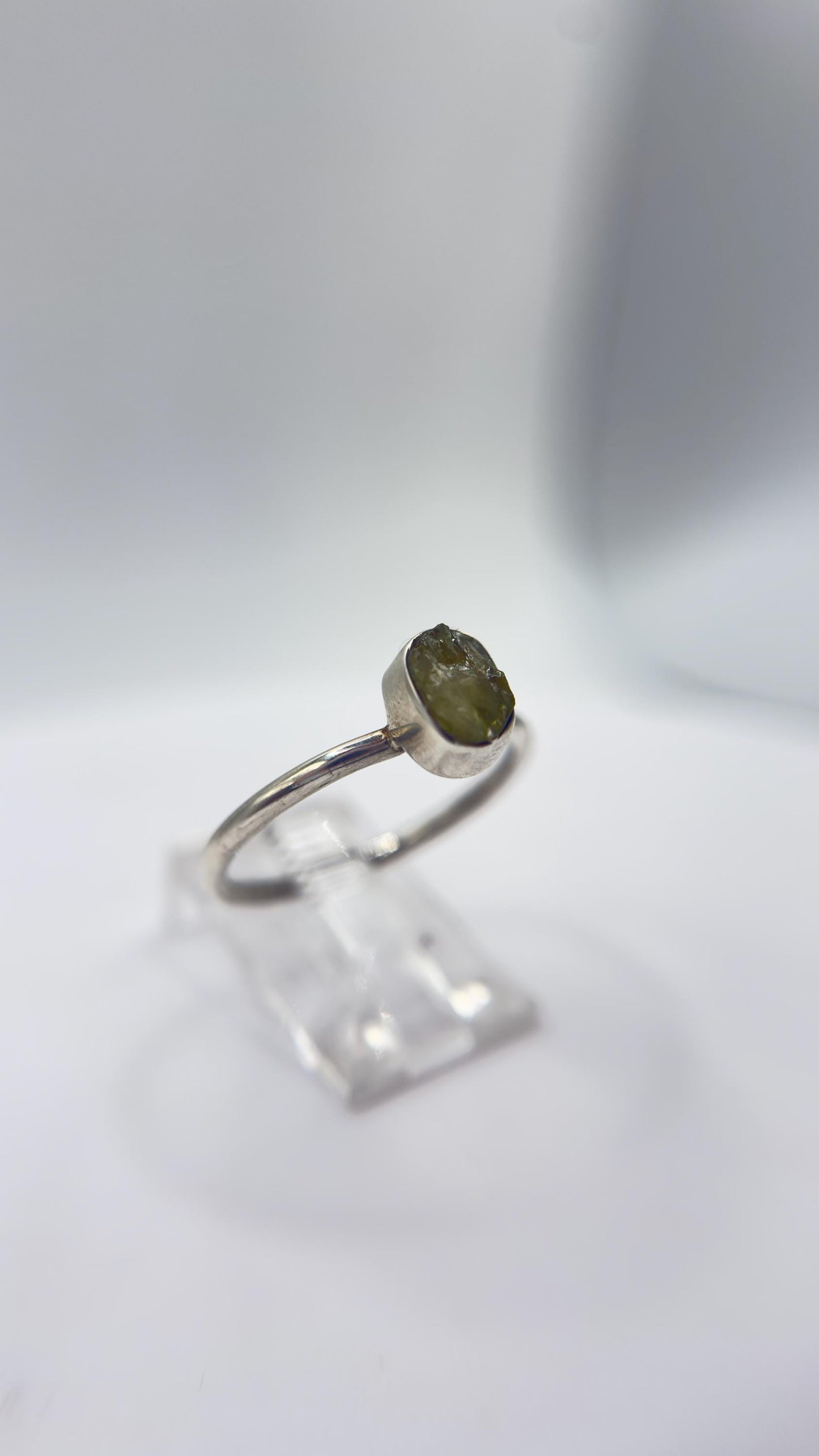 Raw Chrysoberyl Ring Green Yellow Gemstone Silver Minimalist Crystal Unique Jewelry Gift - Sizes 8