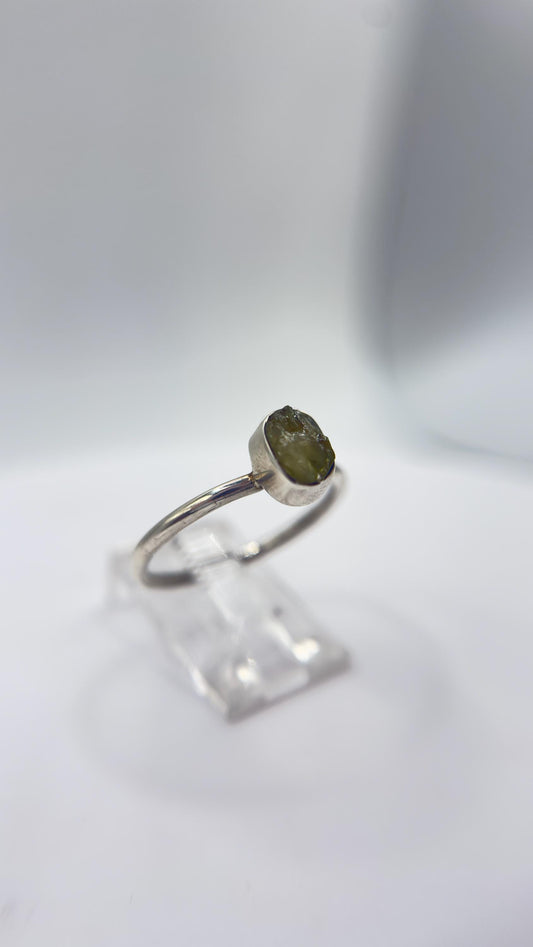 Raw Chrysoberyl Ring Green Yellow Gemstone Silver Minimalist Crystal Unique Jewelry Gift - Sizes 8