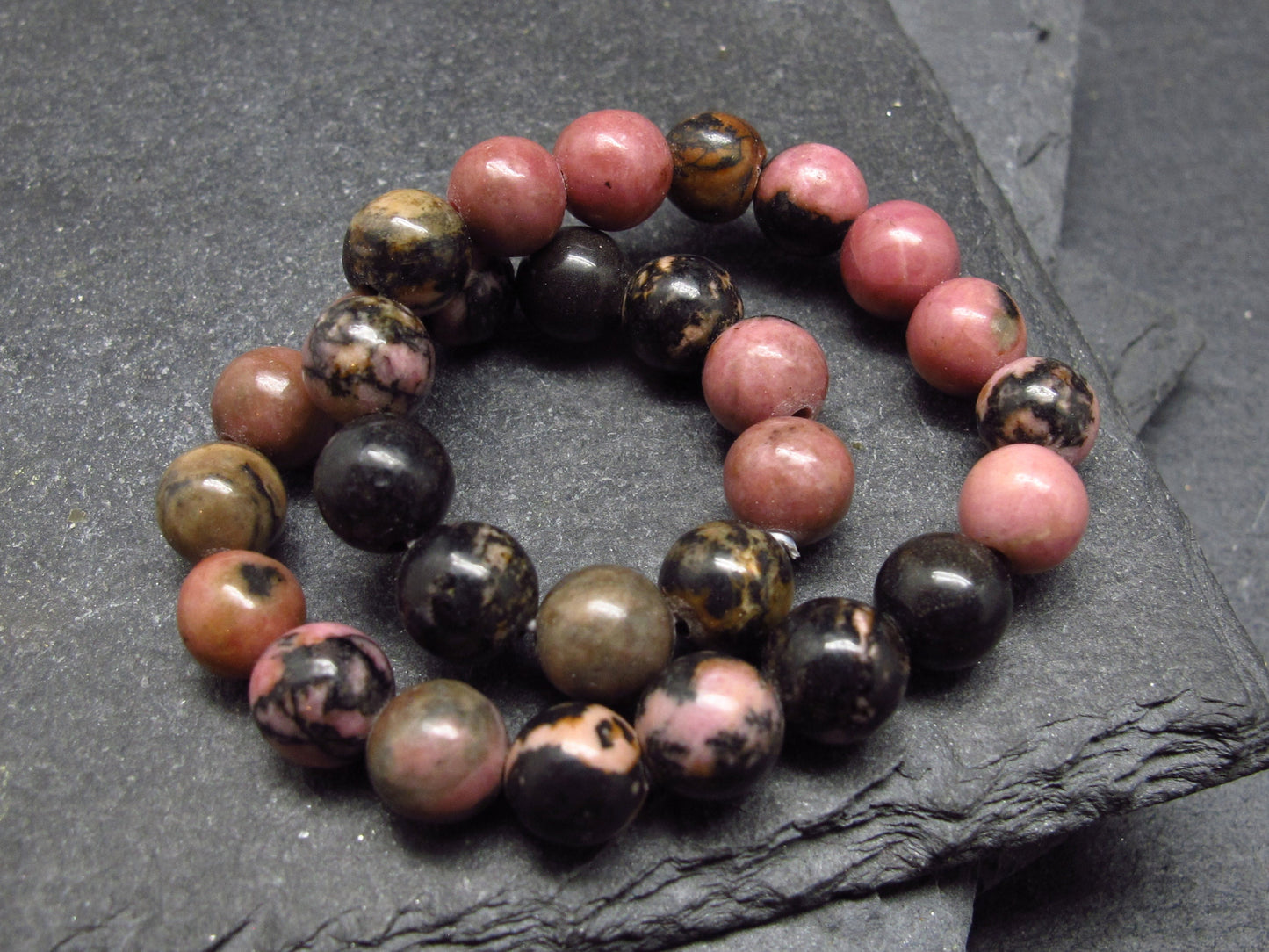 Rhodonite Genuine Bracelet ~ 7 Inches ~ 6mm Round Beads