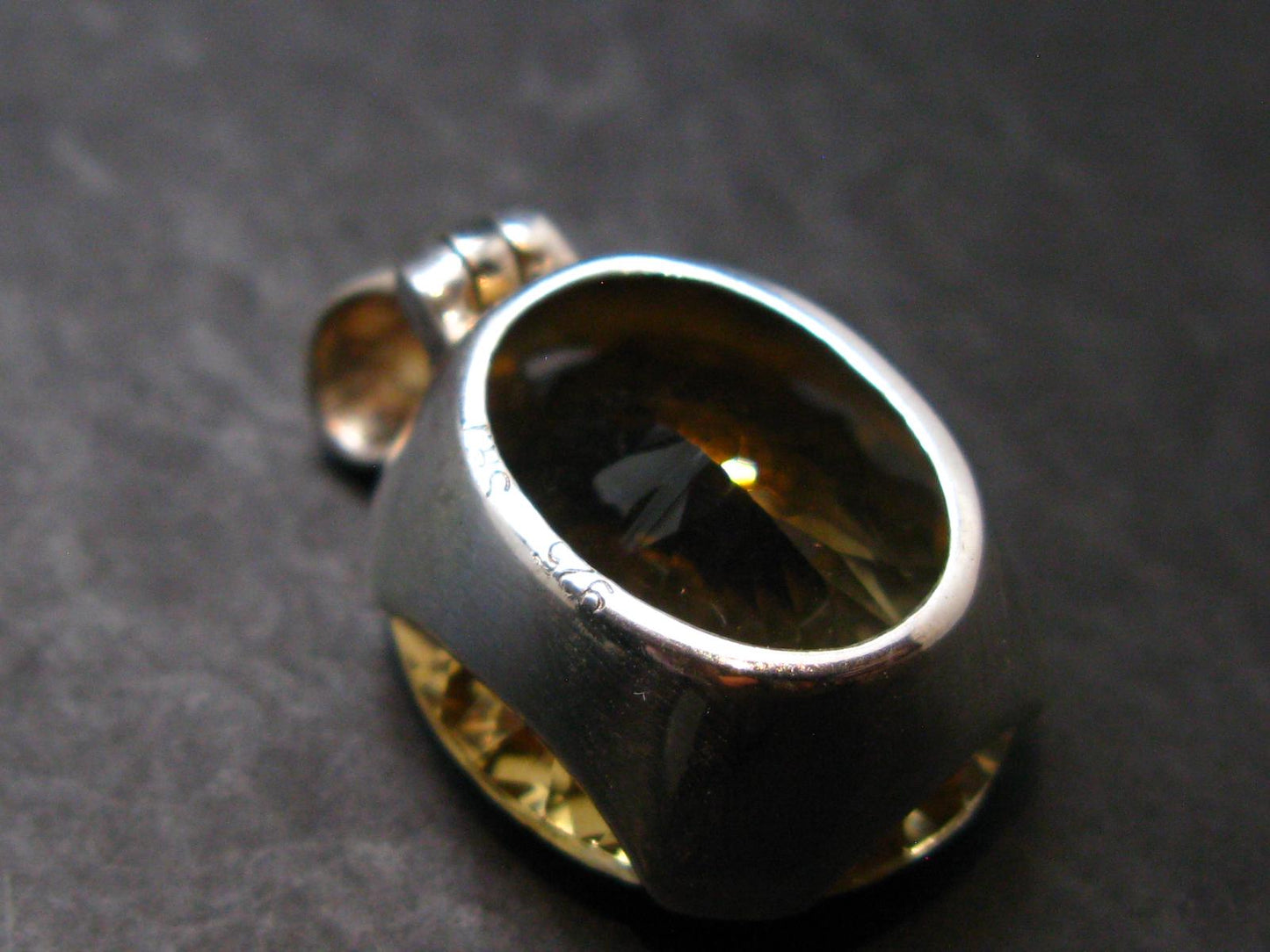 Stone of Success!! Genuine Intense Yellow Citrine Gem Sterling Silver Pendant From Brazil - 1.2" - 10.0 Grams