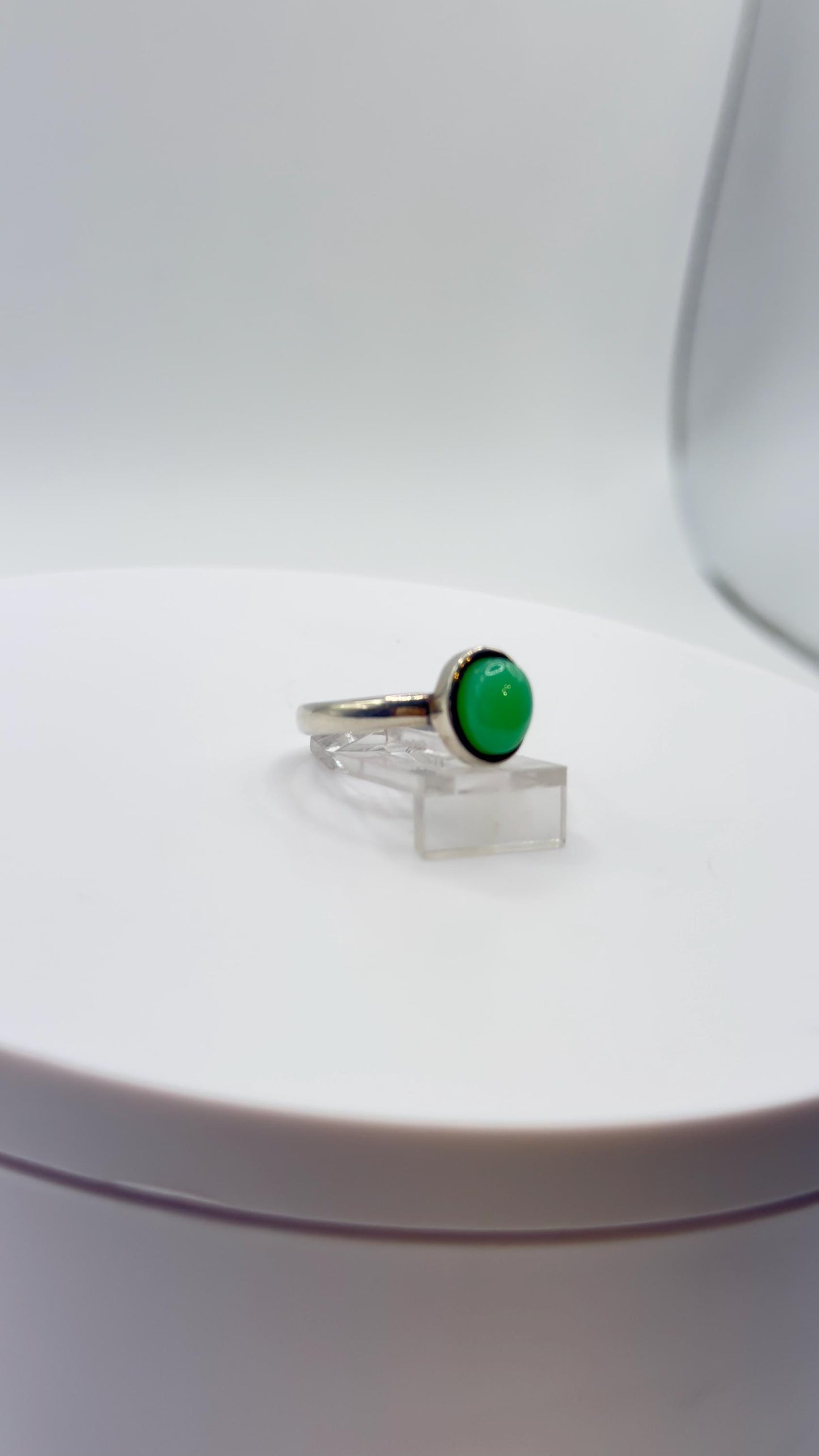 Chrysoprase Oval Ring – Elegant Natural Green Chalcedony Sterling Silver Jewelry - Size 8