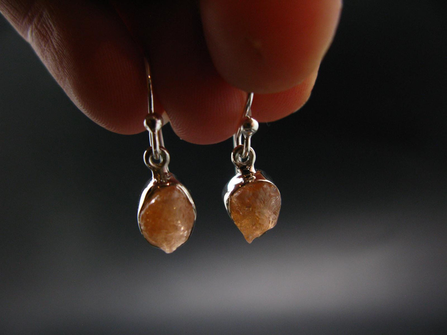 Hessonite Garnet Silver Earrings From Canada - 0.9" - 2.23 Grams