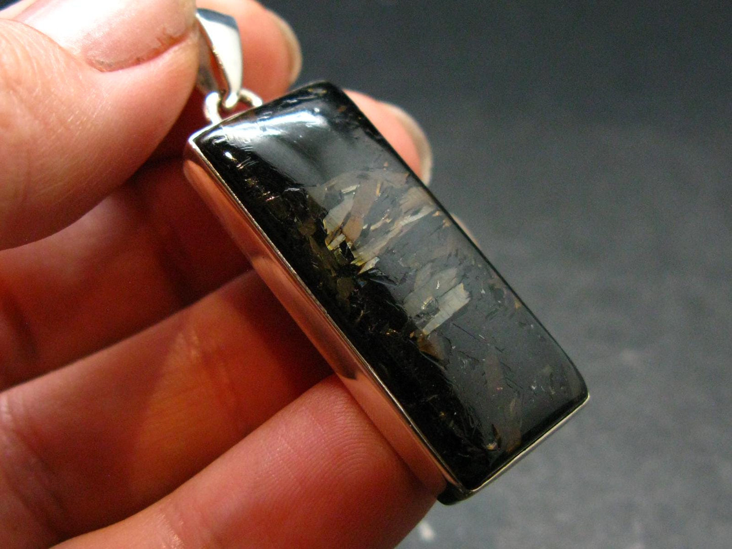 Very Rare Sterling Silver Nuumite Nuummite Pendant From Greenland - 1.7" - 8.51 Grams