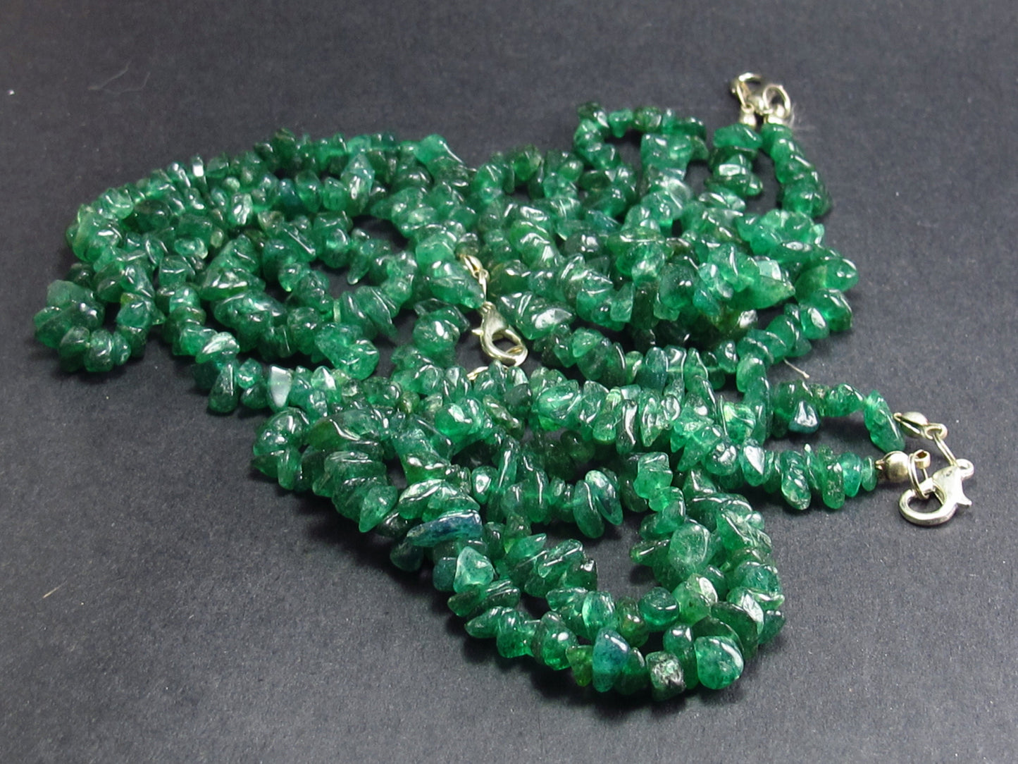 Set of Three Green Onix Gems Freeform Bead Necklace - 18" Each