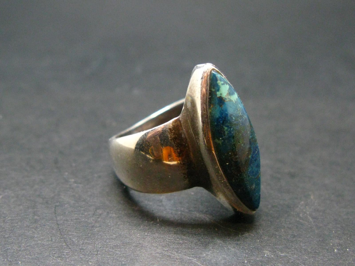 Quantum Quattro Shattuckite Malachite Dioptase Chrysocola Ring in SS From Namibia - Size 8 - 9.42 Grams