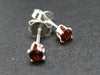 Cute Small Round Gem AAA Faceted Red Garnet Almandine Stud Earrings In Sterling Silver From India - 0.6"