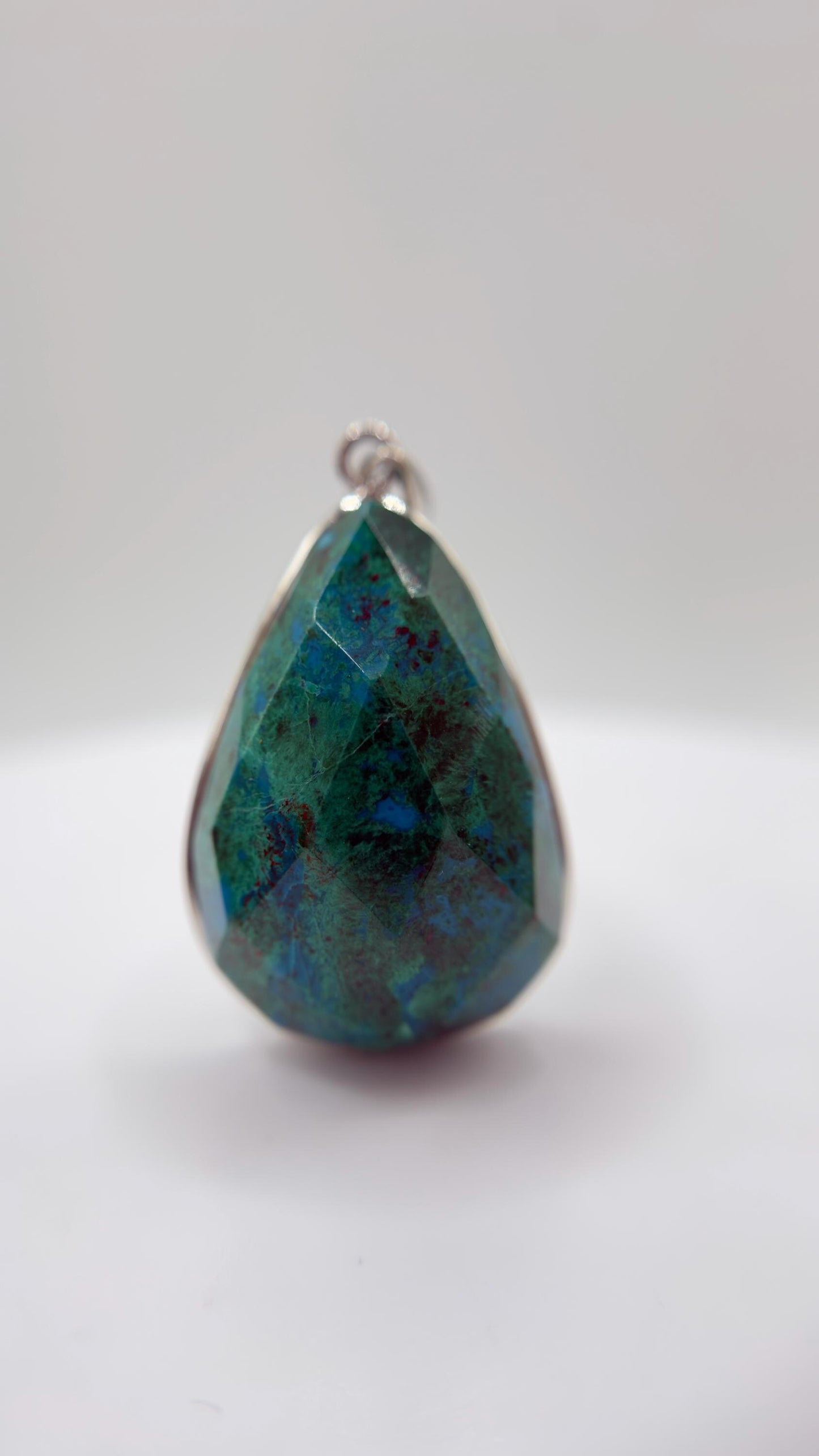 Chrysocolla Pendant Faceted Blue Green Gemstone Silver Necklace Statement Jewelry Natural Stone Gift