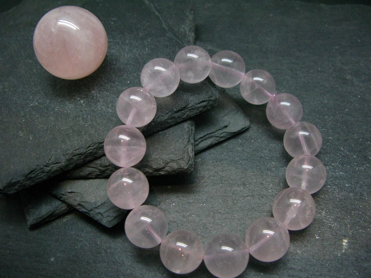 Rose Quartz Genuine Bracelet ~ 7 Inches ~ 15mm Round Beads