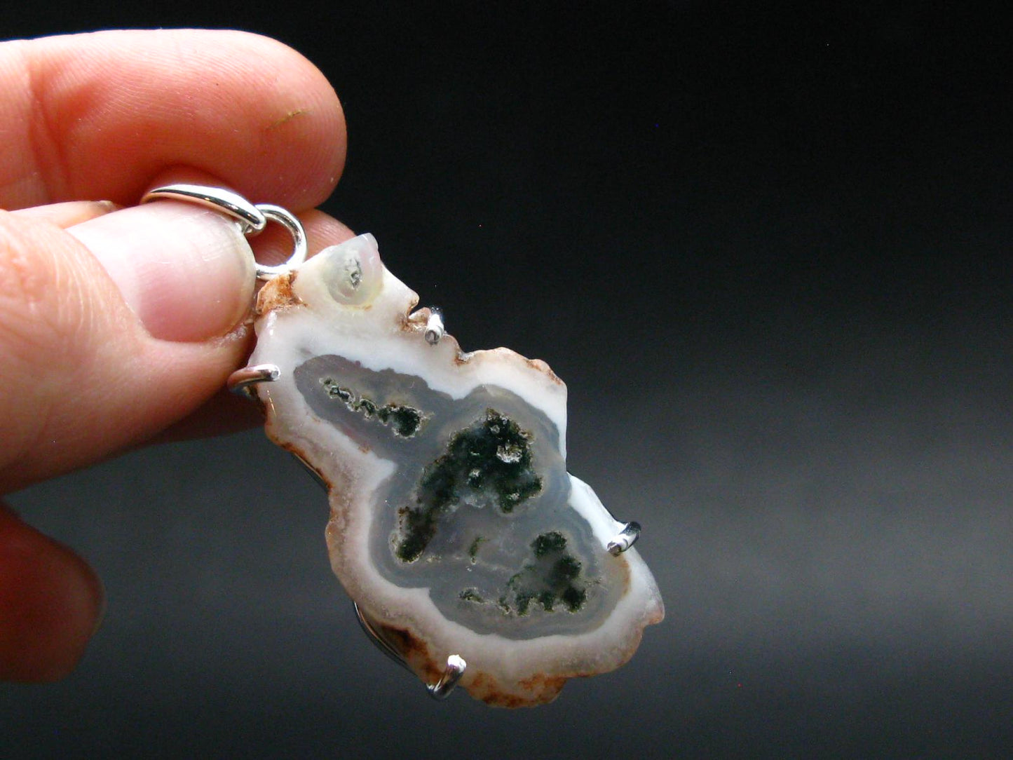Moss Agate Silver Plated Pendant From Brazil - 6.39 Grams - 1.8"