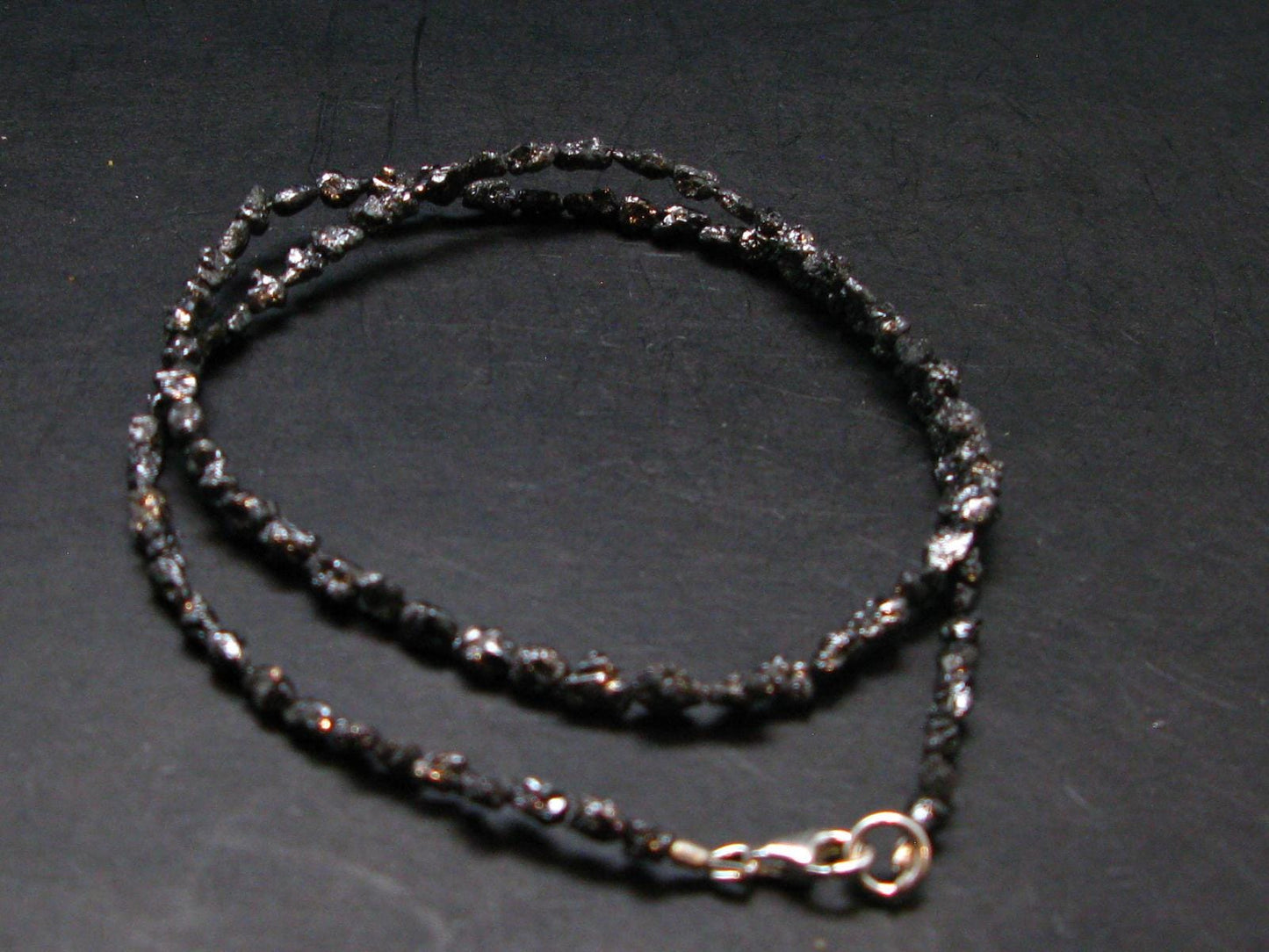 Raw Black Diamond Genuine Necklace - 7.11 Grams - 18 Inches - 5 mm Crystal Beads