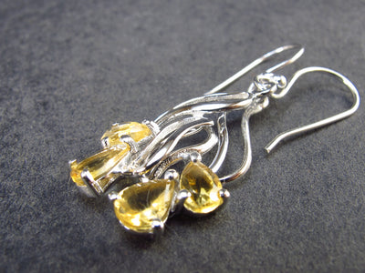 Stone of Success!! Faceted Natural Golden Yellow Citrine 925 Sterling Silver Drop Earrings - 1.5" - 2.68 Grams