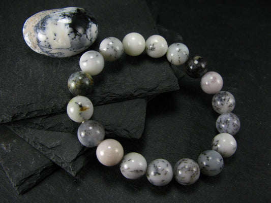 Merlinite Moss Agate Genuine Bracelet ~ 7 Inches ~ 10mm Round Beads