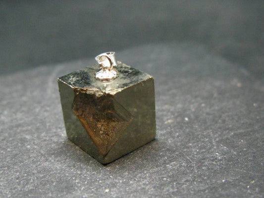 Perfect Pyrite Cube Crystal Silver Pendant from Spain - 0.8" - 8.85 Grams