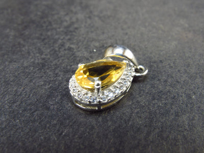 Stone of Success!! Genuine Intense Yellow Citrine Gem Sterling Silver Pendant From Brazil - 0.8" - 1.36 Grams