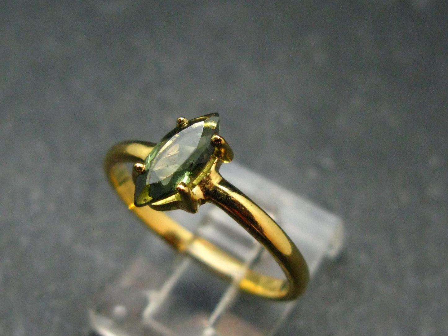Moldavite Gold Plated Silver Facetted Ring - Size 8 - 1.80 Grams