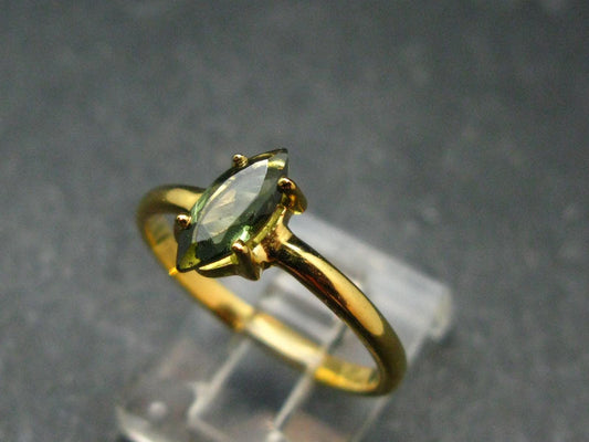 Moldavite Gold Plated Silver Facetted Ring - Size 8 - 1.80 Grams