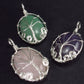 Set of 3 Natural Gem Green Aventurine Rose Quartz Amethyst Pendant Tree of Life