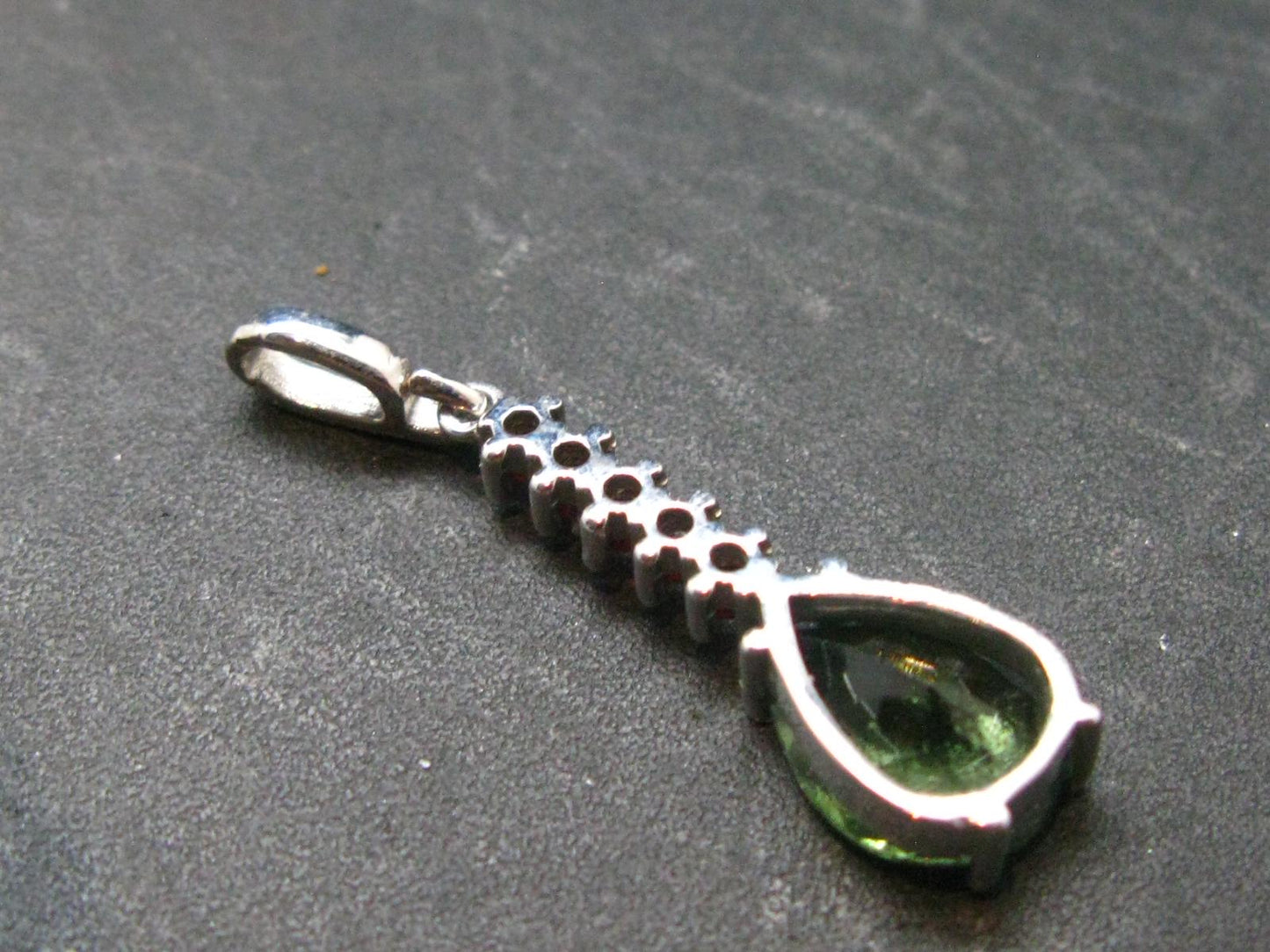Moldavite Tektite & Red Garnet Silver Pendant from Czech Republic - 1.2"