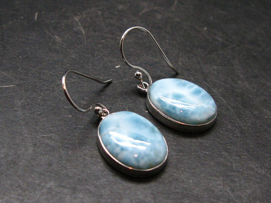 Natural Cabochon Larimar Pectolite 925 Sterling Silver Earrings from Dominican Republic - 4.58 Grams