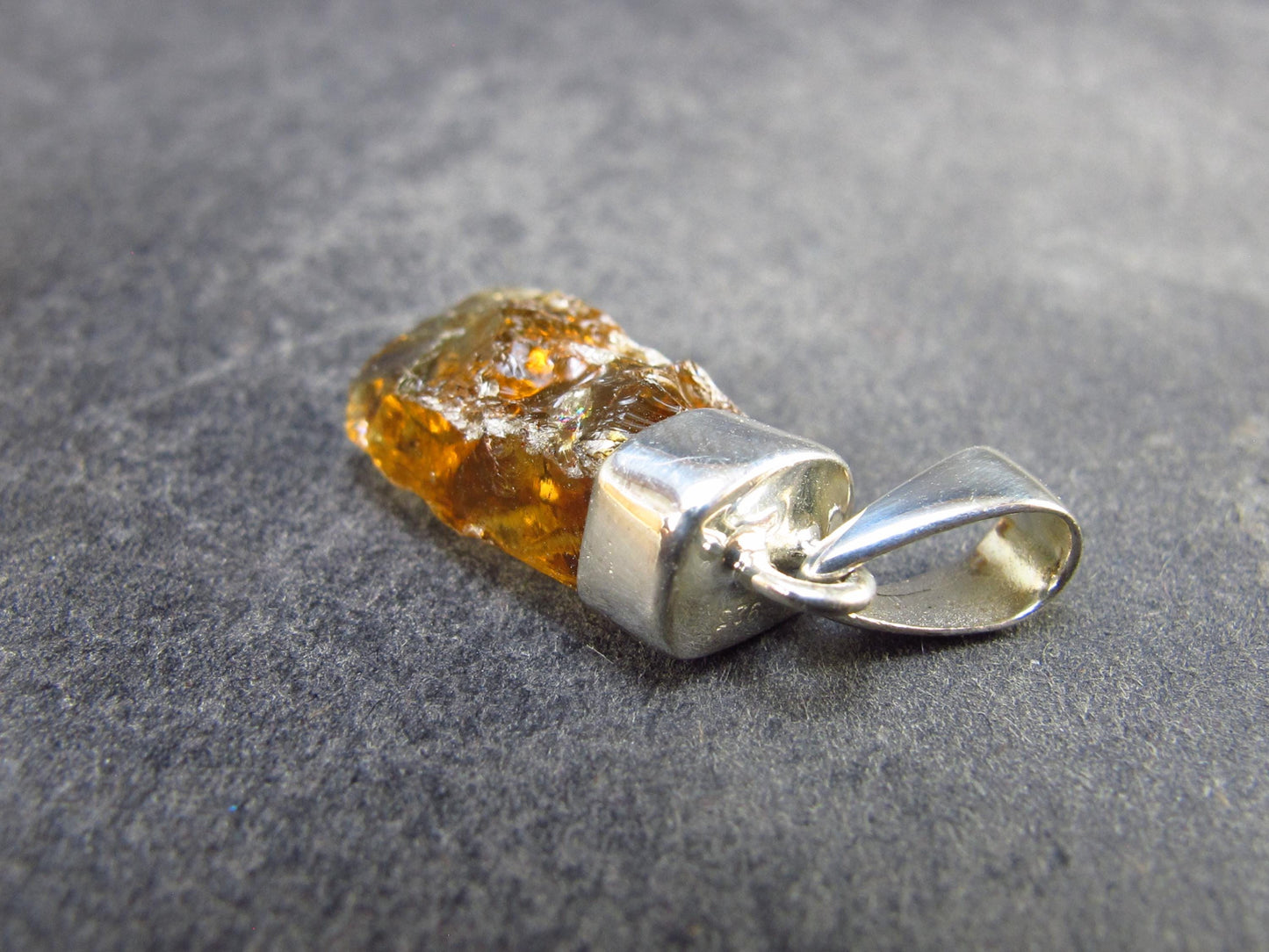 Natural Unheated Citrine Sterling Silver Pendant from Zambia - 1.1" - 2.23 Grams