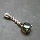 Moldavite Tektite & Red Garnet Silver Pendant from Czech Republic - 1.0"