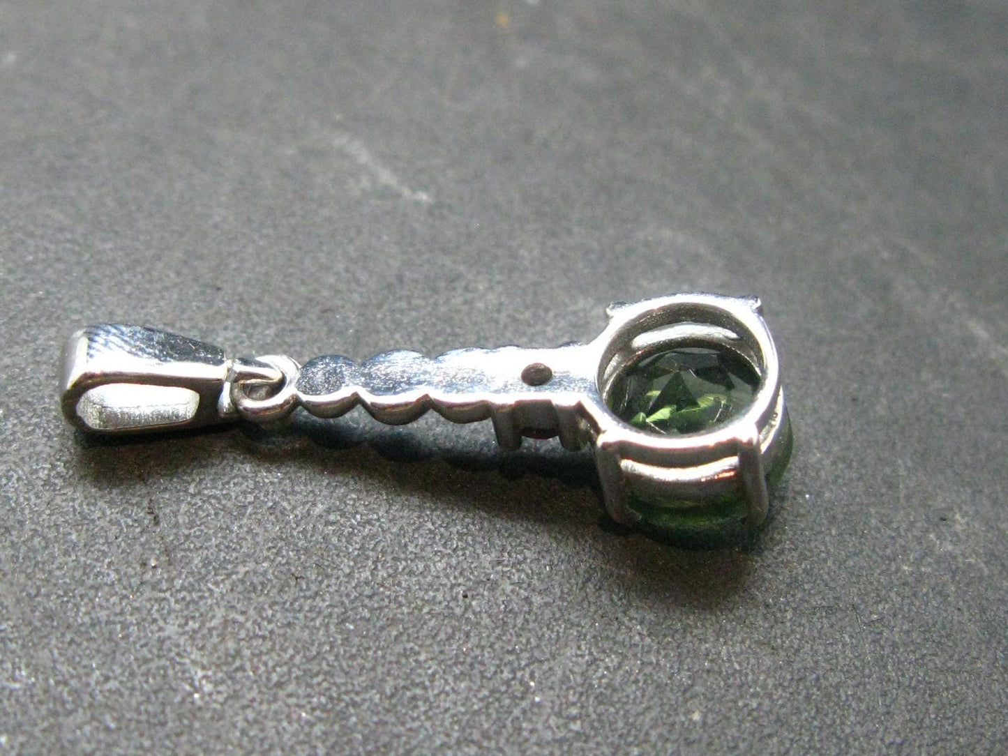 Moldavite Tektite & Red Garnet Silver Pendant from Czech Republic - 1.0"